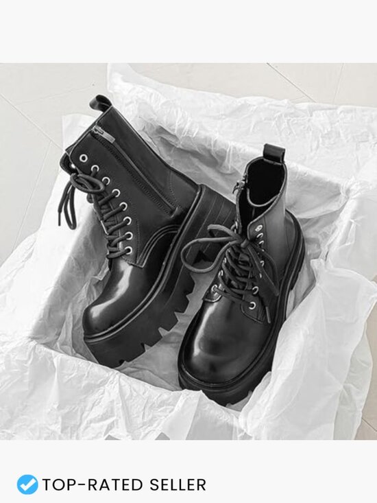 Men\'s Black Leather Lace-up Platform Combat Boots Chunky Heel Lug Sole Ankle main image 7